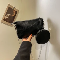 Chain Metal Bead Trimmed PU Solid Fashion Shoulder Bag Simple Clutch Crossbody Bag 2024 Hot Sale Bags for Women Bolsas Femininas