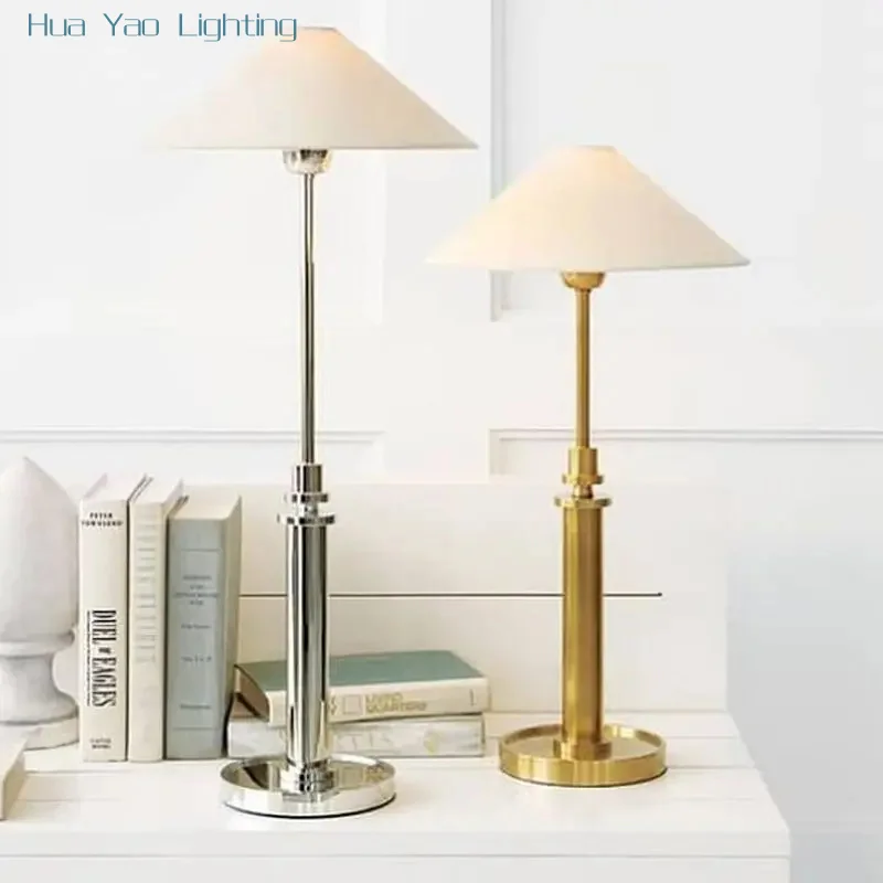 Popular Style Simple Brass Cloth Cover Desk Lamp Suitable for Living Room Bedroom Bedside Study Reading Design Lighting Fixtures