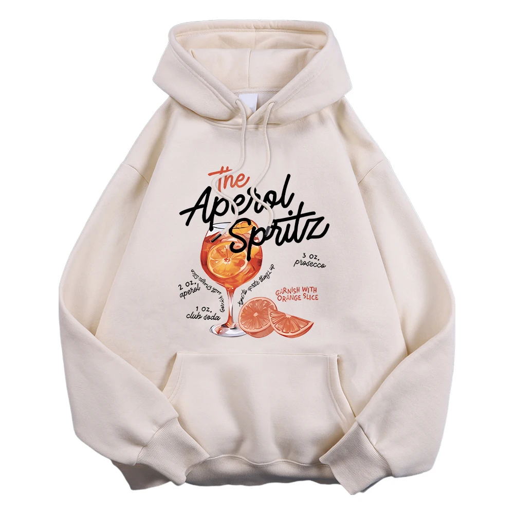 Winter Womans Hoodie The Aperol Spritz Retro Cocktail Printing Sweatshirt Loose Pocket Warm Fleece Pullover Kawaii Sportswear