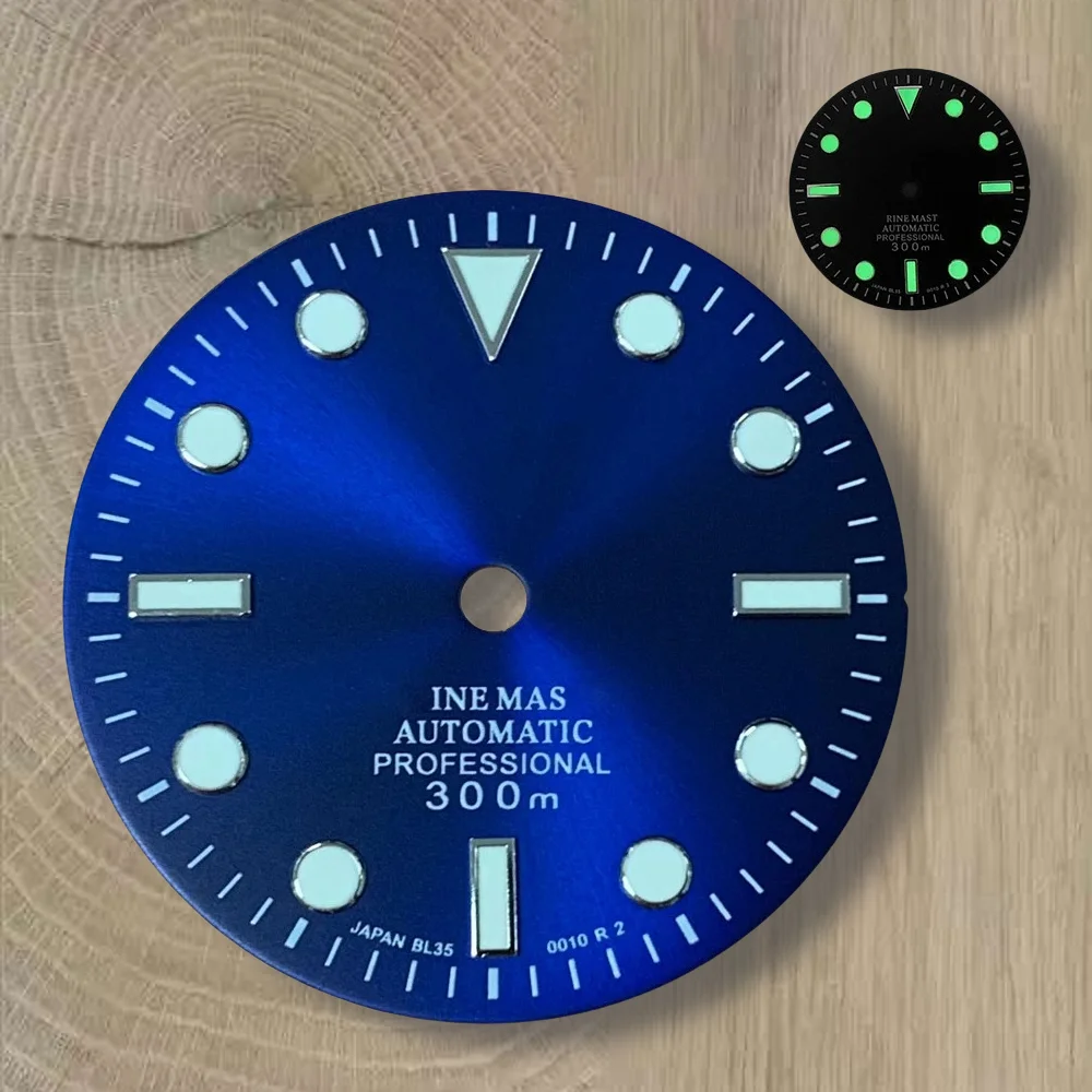 28.5mm S Logo SUB Sunburst Dial Fit NH35/NH36 Japanese Movement Green Luminous High-Quality Watch Modification Accessories