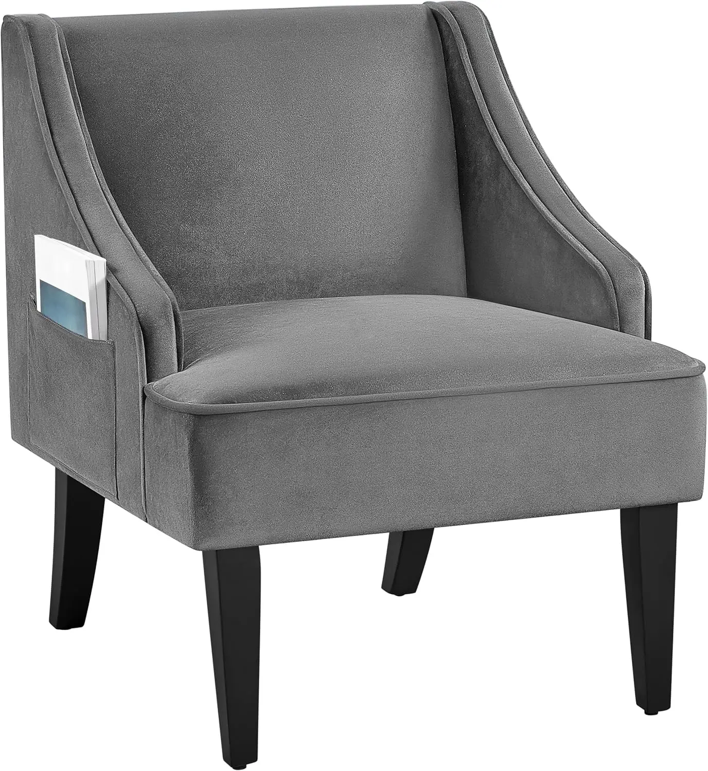 

Accent Chair Modern, Velvet Armchair Lounge Chair with Rubberwood Legs and Side Pocket for Living Room Bedroom Lounge, Gray
