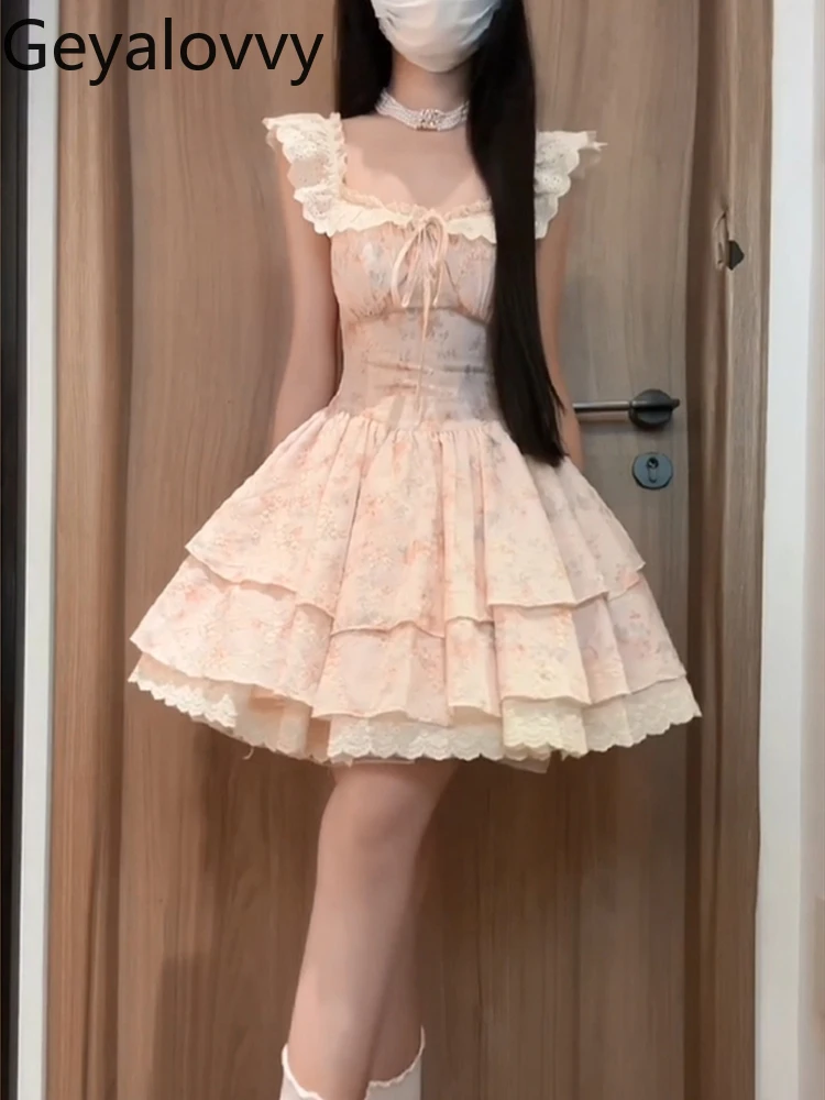 فستان فرنسي جميل لطيف للفتيات بأكمام طائرة مزين بالزهور فستان صيفي جديد للعطلات عالي الخصر للتخسيس فساتين الأميرة توتو للنساء