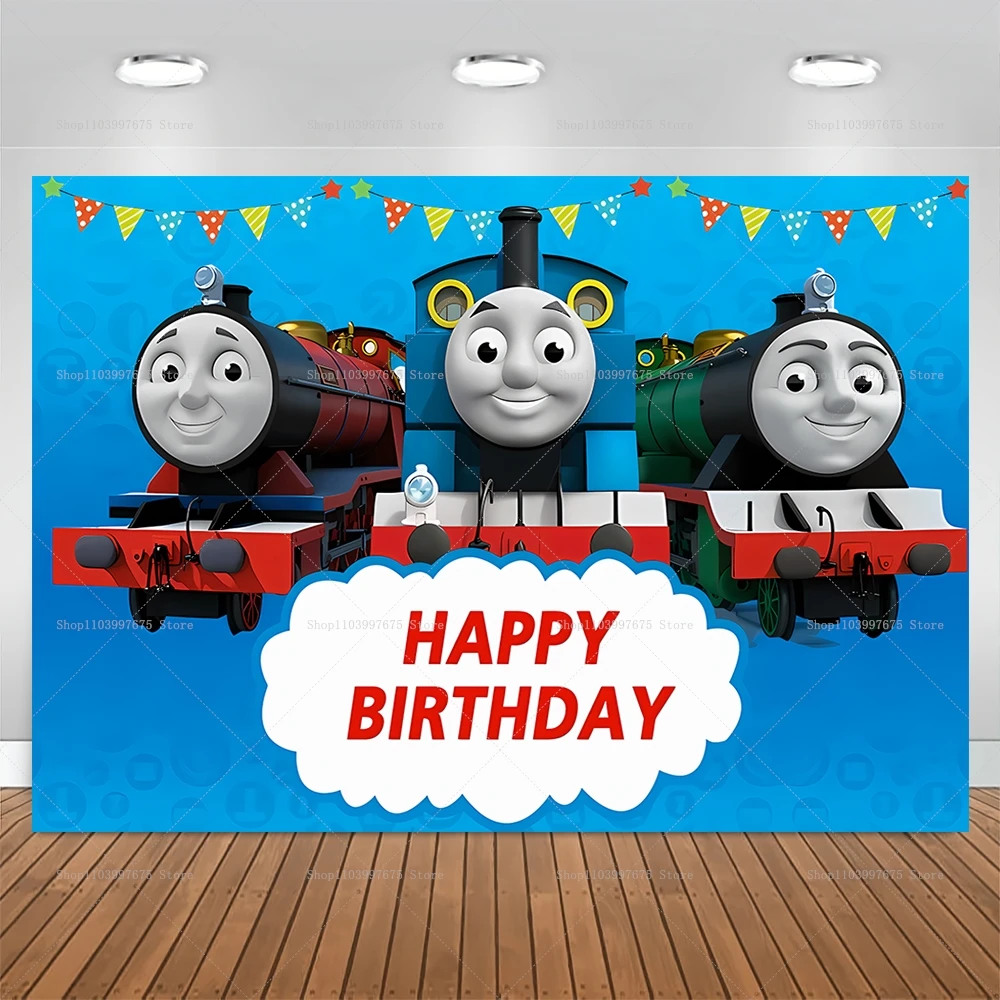 Thomas Train Theme Birthday Backdrop for Kids  Boy Train Friends Party Background Baby Shower Poster Photo Booth Banner Props