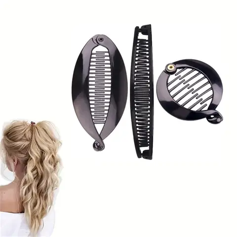 ​ ​ Juego de 3 pinzas para el cabello en forma de pez/Clip para el cabello, Clip de plátano, fijador de cola de caballo, pinza para el cabello negra para mujeres y niñas