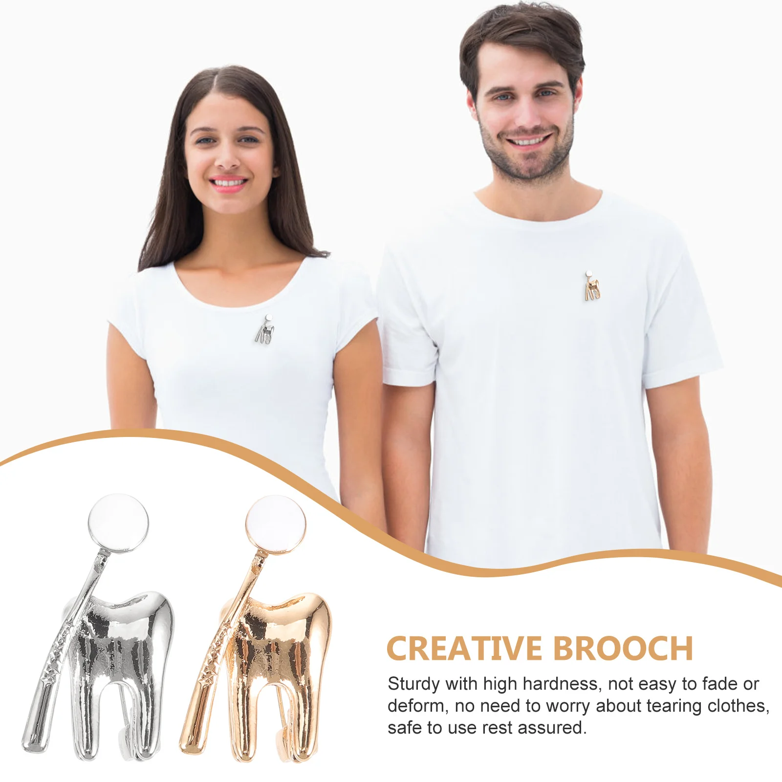 เข็มกลัดรูปฟัน 2 ชิ้น ทำจากโลหะ ดีไซน์ทันสมัย ทนทาน เหมาะสำหรับติดเสื้อ กระเป๋าเป้ หมวก ชุดสูท อุปกรณ์ทางการแพทย์สำหรับพยาบาล