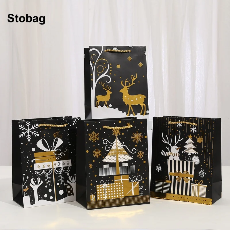 

StoBag 12pcs New Merry Christmas Gift Tote Bags Cardboard Santa Claus Candy Packaging Storage Pouches Birthday Party Favors