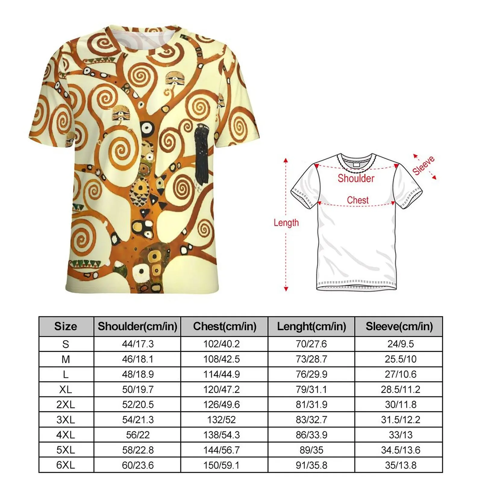 Original T Shirt Gustav Klimt Art T-Shirts The Tree of Life Kawaii Vintage Tees For Male Short Sleeve Pattern Oversize Clothes