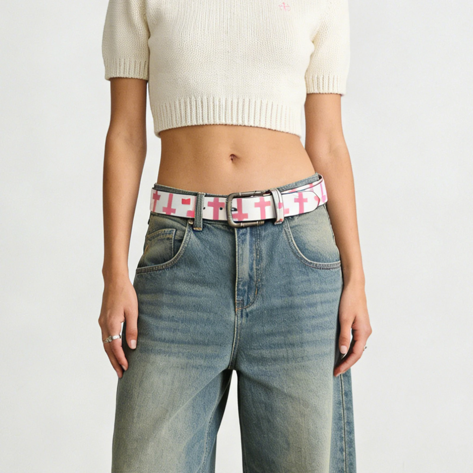 

Bohemian Style leather Orange Print man belts for women Luxury pink Pin Buckle belt female jeans strap