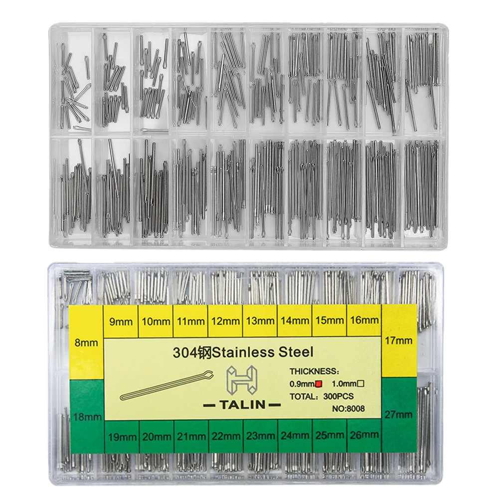 300Pack 0.9/1.0mm Stainless Steel Watch Bracelet Link Split Pins 8-27mm Assorted Watch Repair Tool For Watchmaker