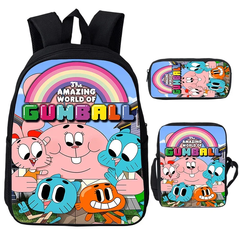 3Pcs Set Children's Backpack The Amazing World of Gumball School Bag Kids Cartoon Backpacks Boys Girls Nylon Lightweight Mochila