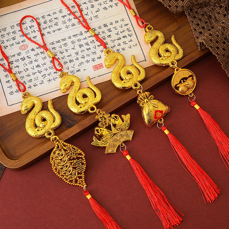 1Pc New Year Home Car Hanging Ornaments 2025 Year Of The Snake Gold-Plated Plastic Zodiac Snake Yuanbao Fortune Pendant