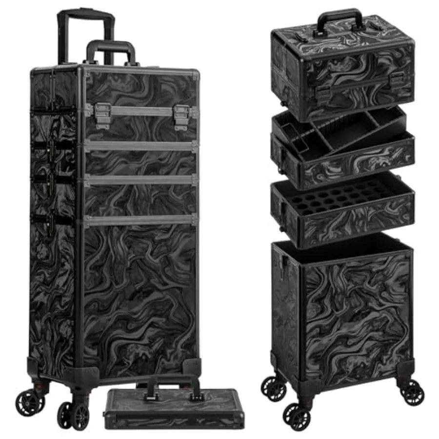 

Профессиональный косметический чемодан на колесах с крышкой 5-в-1, большой органайзер для косметики, дорожный чемодан-тележка для H