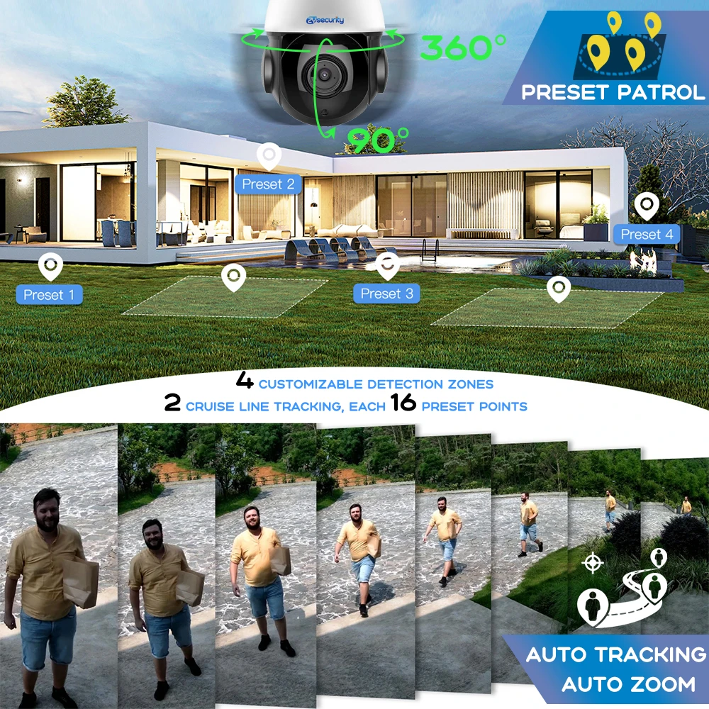 30X Optical Zoom 5MP WiFi PTZ Security Camera Outdoor Color Night Vision Auto Tracking Auto Zoom Surveillance Dome IP Cameras