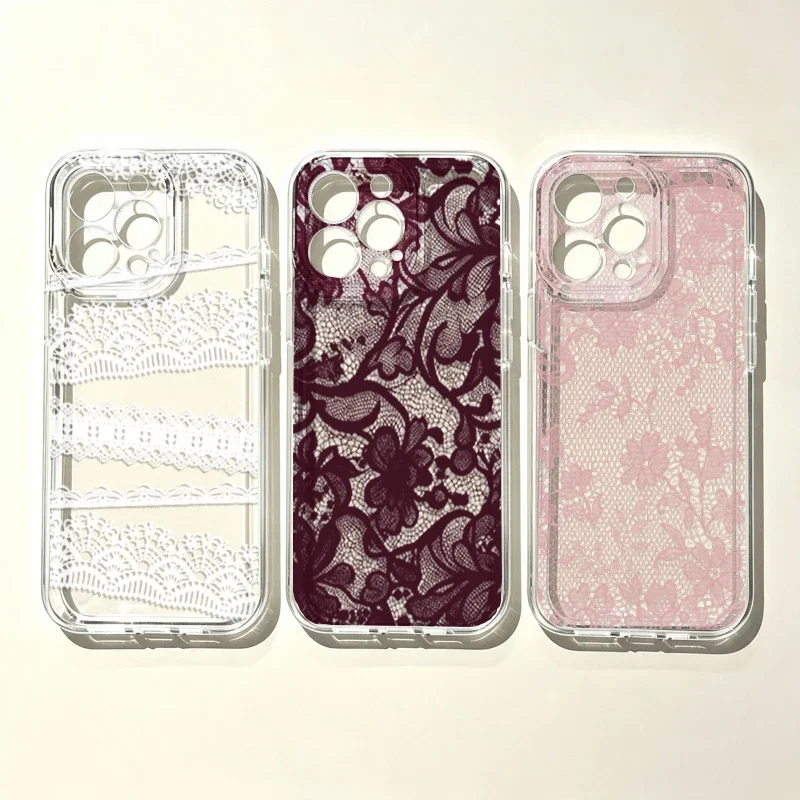 White And Rose Lace Case For Samsung Galaxy A57 A16 A06 A07 A35 A33 A32 A55 A15 A25 A05 A05S A54 A24 A34 A52 A52S A56 A36 Cover