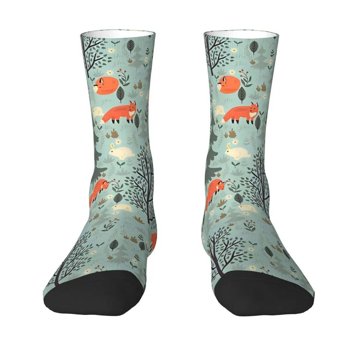 

Autumn Winter Hip-hop Women Men Forest Pattern With Foxes And Hares Socks Nature Animals Woodland Sweat Absorbing Yoga Socks