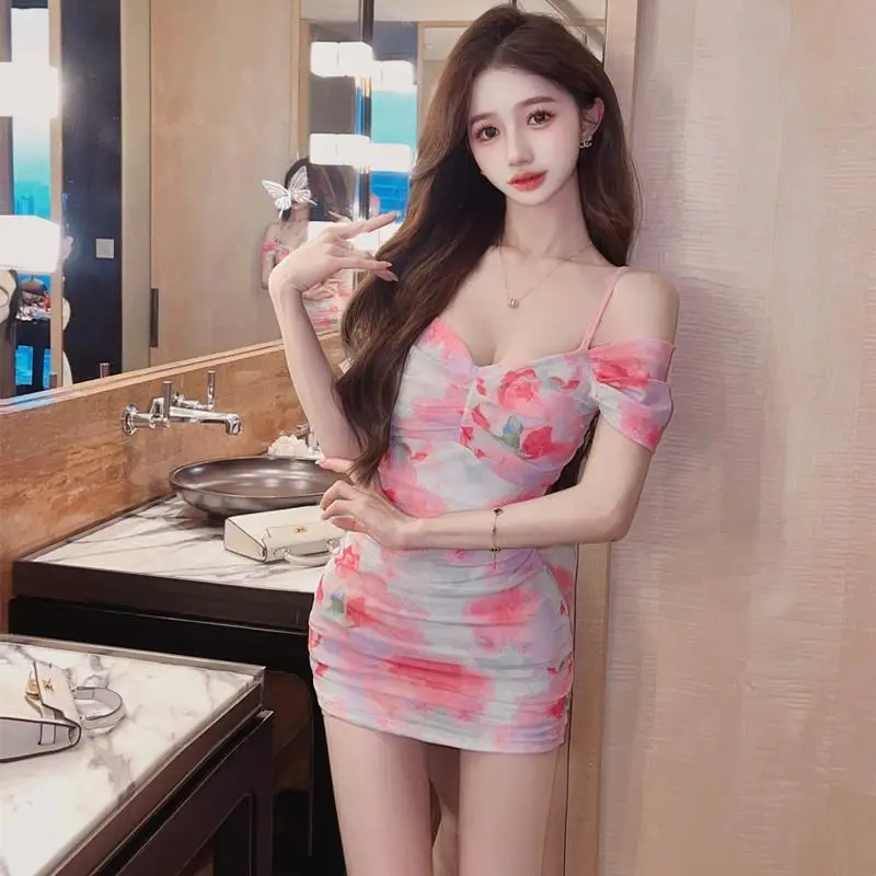 

Облегающее платье Pure Desire с открытыми плечами и принтом из эластичной сетки, французский нишевый дизайн
