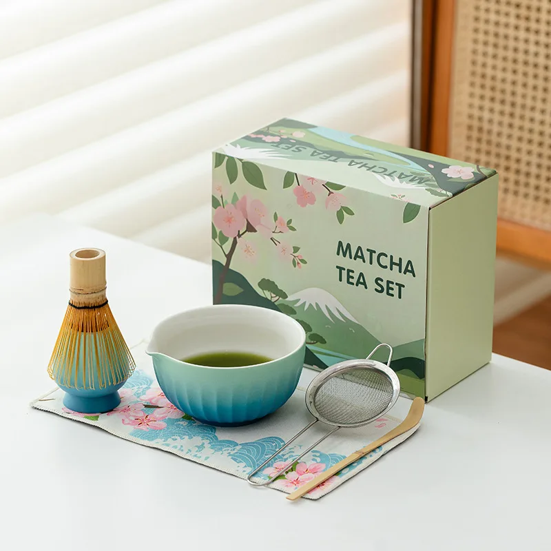 6pcs Colorful Matcha Set With Spout Macaron Cartoon Color Frosted Bowl Cold Brew Premium Matcha Kit