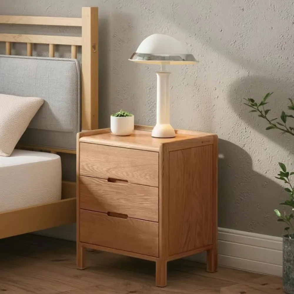 ตู้ข้างเตียงไม้สีธรรมชาติสำหรับเด็ก รุ่นขายดี - ตู้ข้างเตียงขนาดเล็กสไตล์ Burlywood สำหรับห้องนอน - ตู้เล็กสามลิ้นชัก
