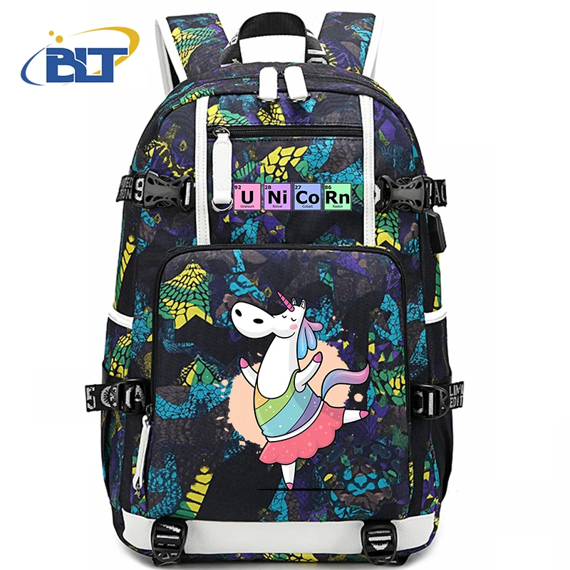 Unicorn print kids school bag large capacity backpack usb outdoor travel bag school gift for girls