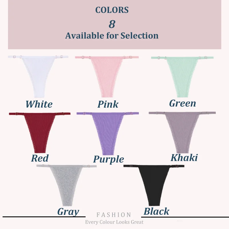 Sexy Women Cotton Thongs Adjustable Belt Seamless Panties Breathable Low Waist Lingerie Female Soft Solid Color Intimates