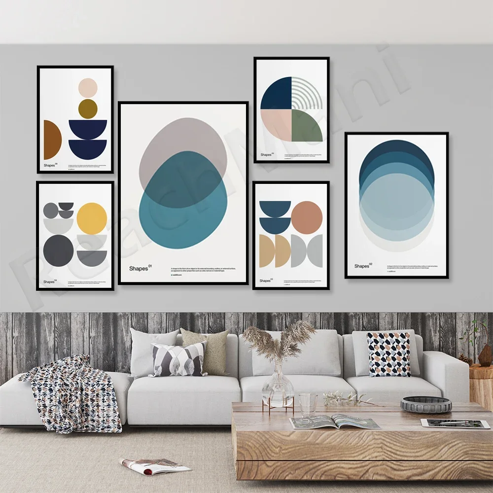 Bauhaus and Swiss graphic design shapes mix poster, minimalist wall art canvas print