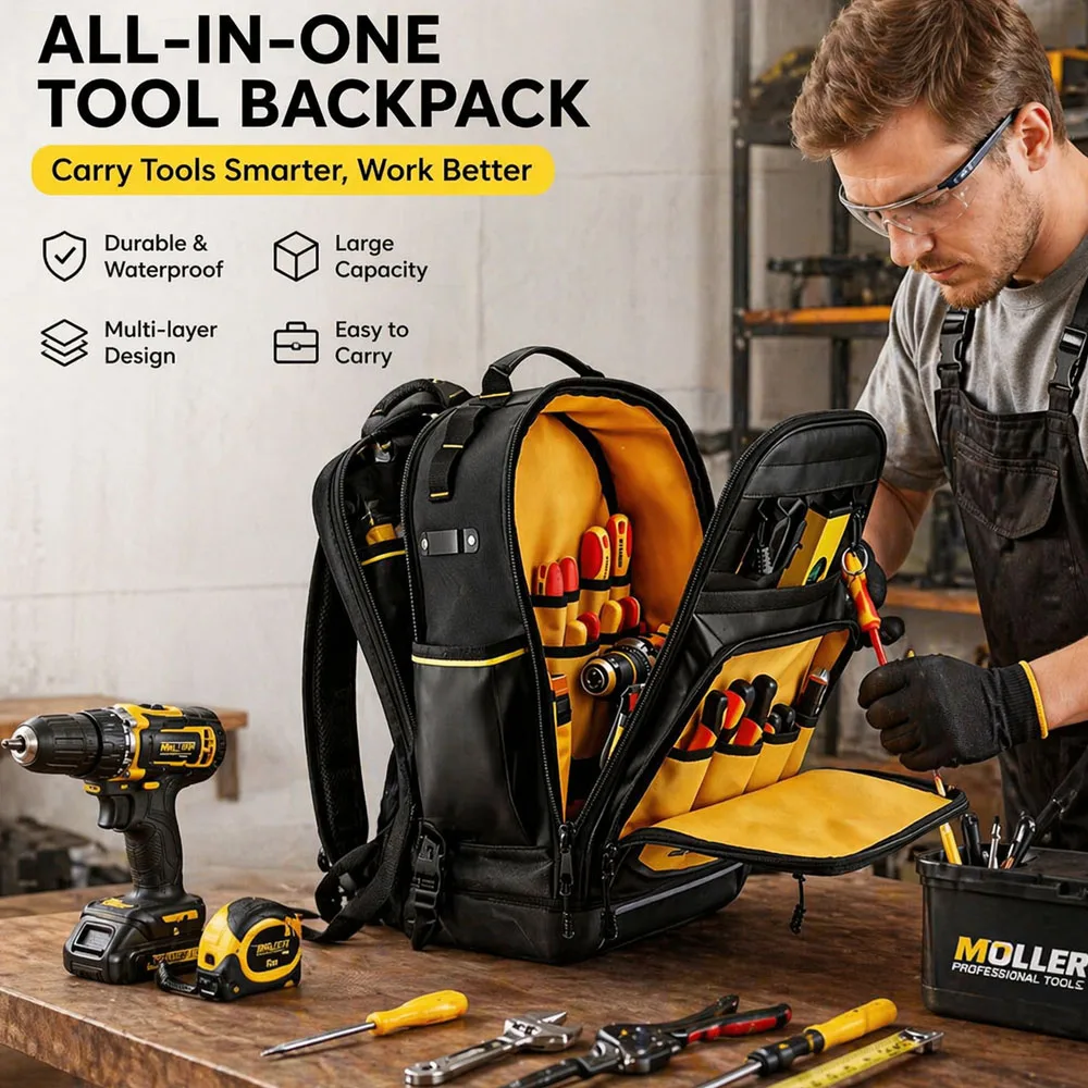 

Tool Bag Backpack for Men ,Duty Storage Organization Tool Bags for Electrician Repairman Industrial Construction Work Outdoor