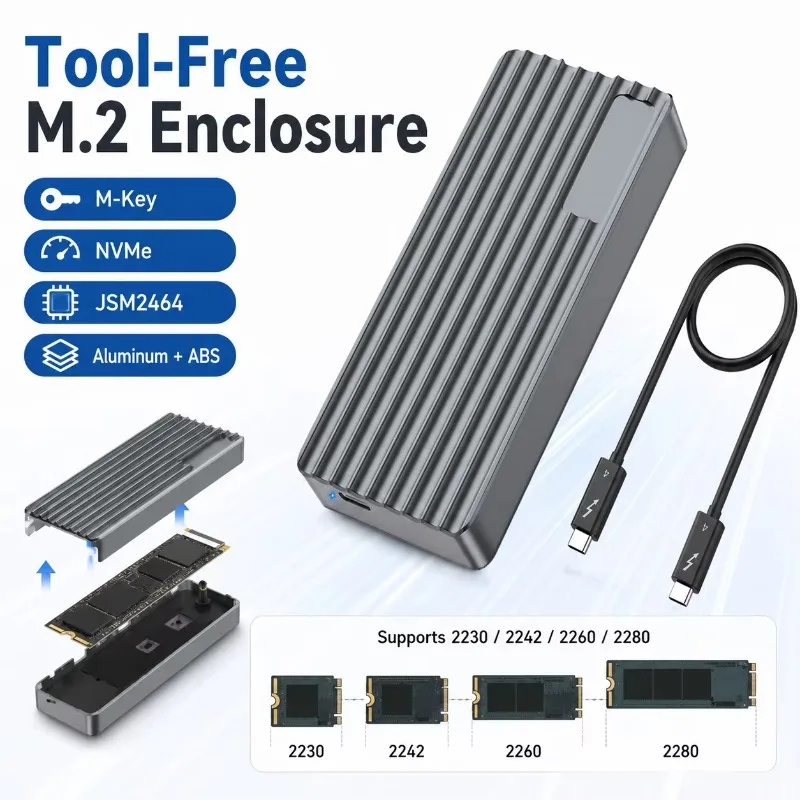 TBT3/USB4 M.2 NVMe SSD Enclosure 40Gbps PCIe Gen4 8TB External Storage for 2230/2242/2260/2280 SSD view 3
