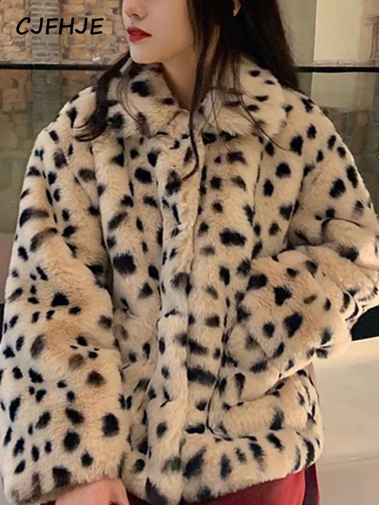 CJFHJE Leopard Print Jacket Women Winter New Korean Fashion Loose Coat Female High Street Solid Color Casual Pocket Jackets Lady