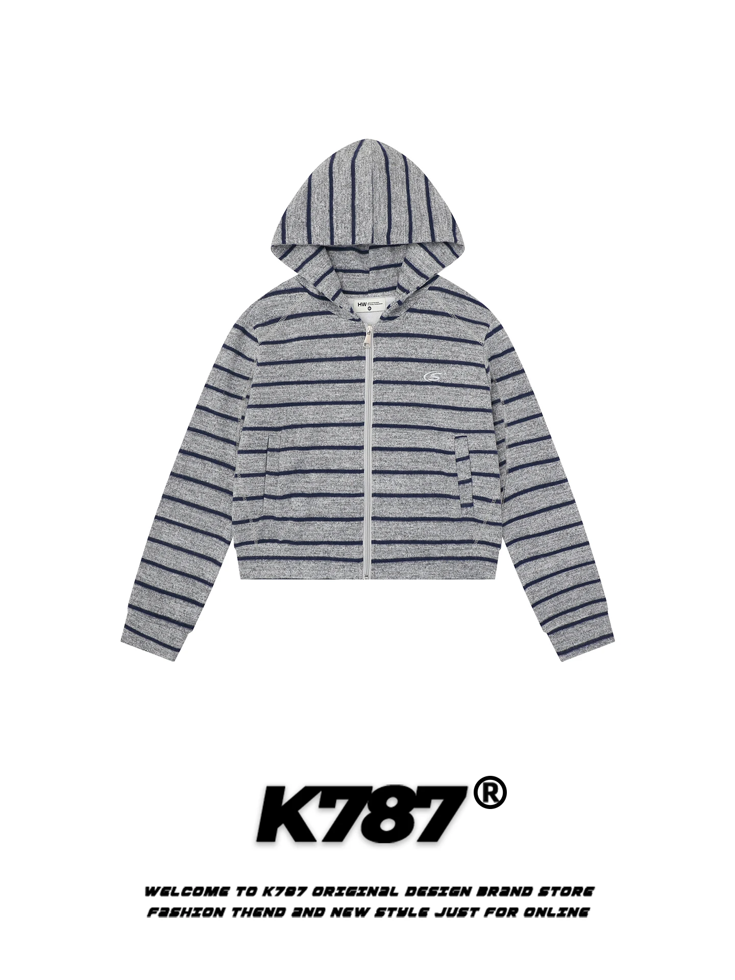 

Женская толстовка K787 в американском ретро-стиле с полосками, свободного кроя, мягкая, молодежная, с молнией, вязаная, с длинными рукавами, из полиэстера.