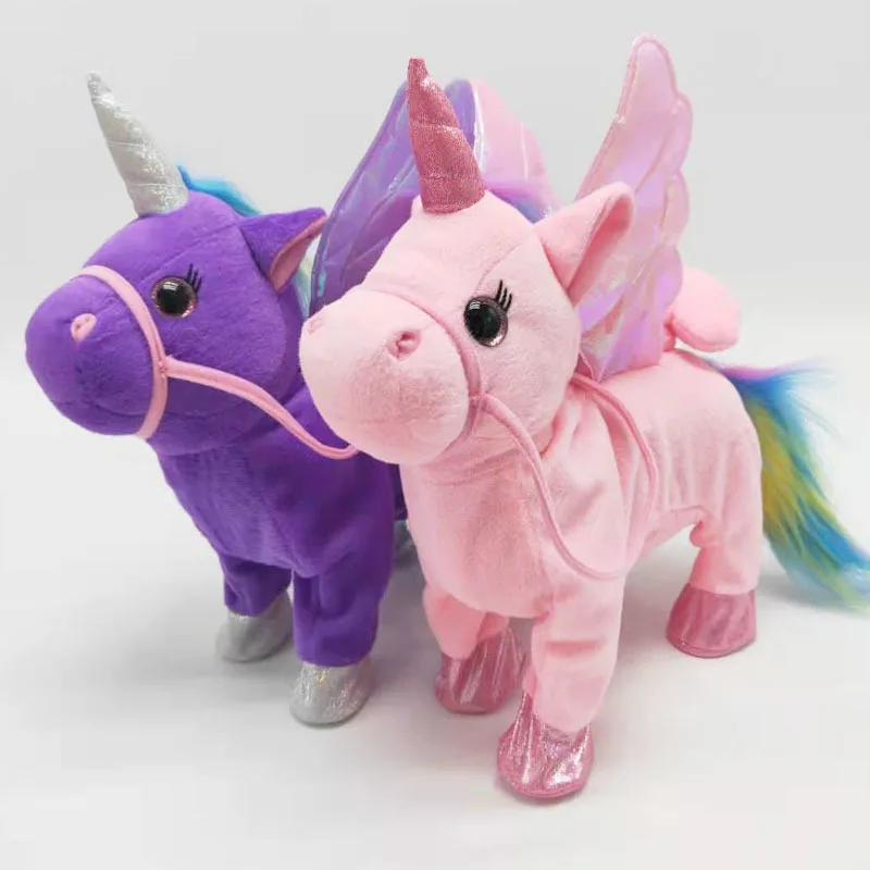 New Electric Walking singing Unicorn Plush Toy Stuffed Animal Pegasus Pony Toys 35cm Music Unicorn Toy for kids Christmas Gifts