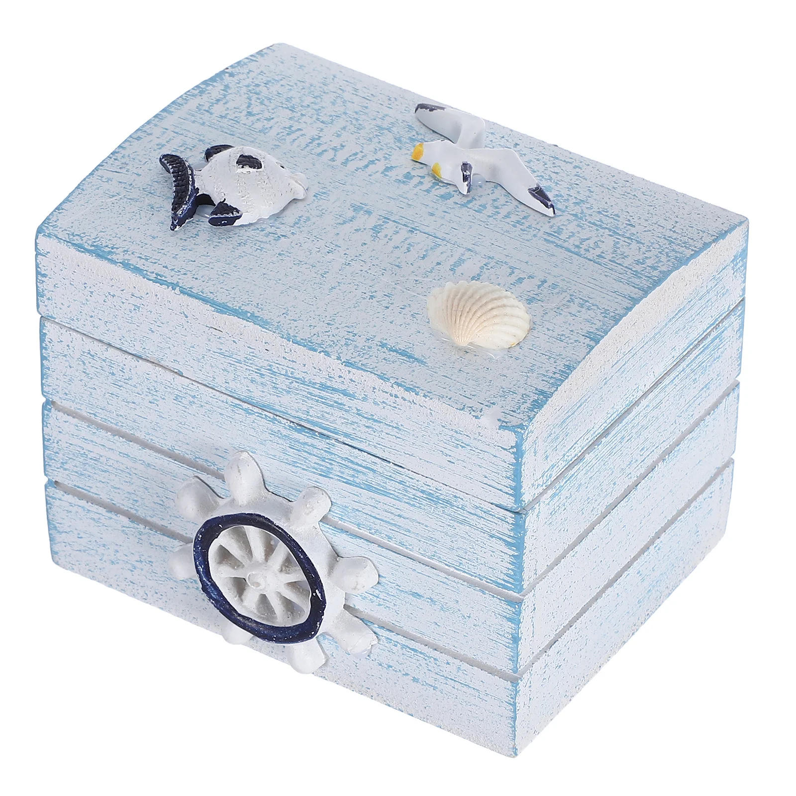 

Coastal Wooden Box Chest for Small Items Jewelry Keepsakes Durable Construction Oceanic Decor