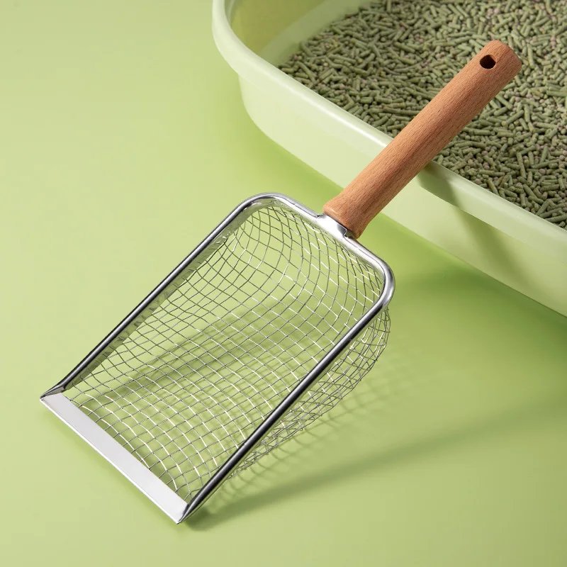 

Cat Supplies Litter Scoop Wooden Handle Stainless Steel Cat Litter Shovel Large Hole Cat Litter Special Shovel