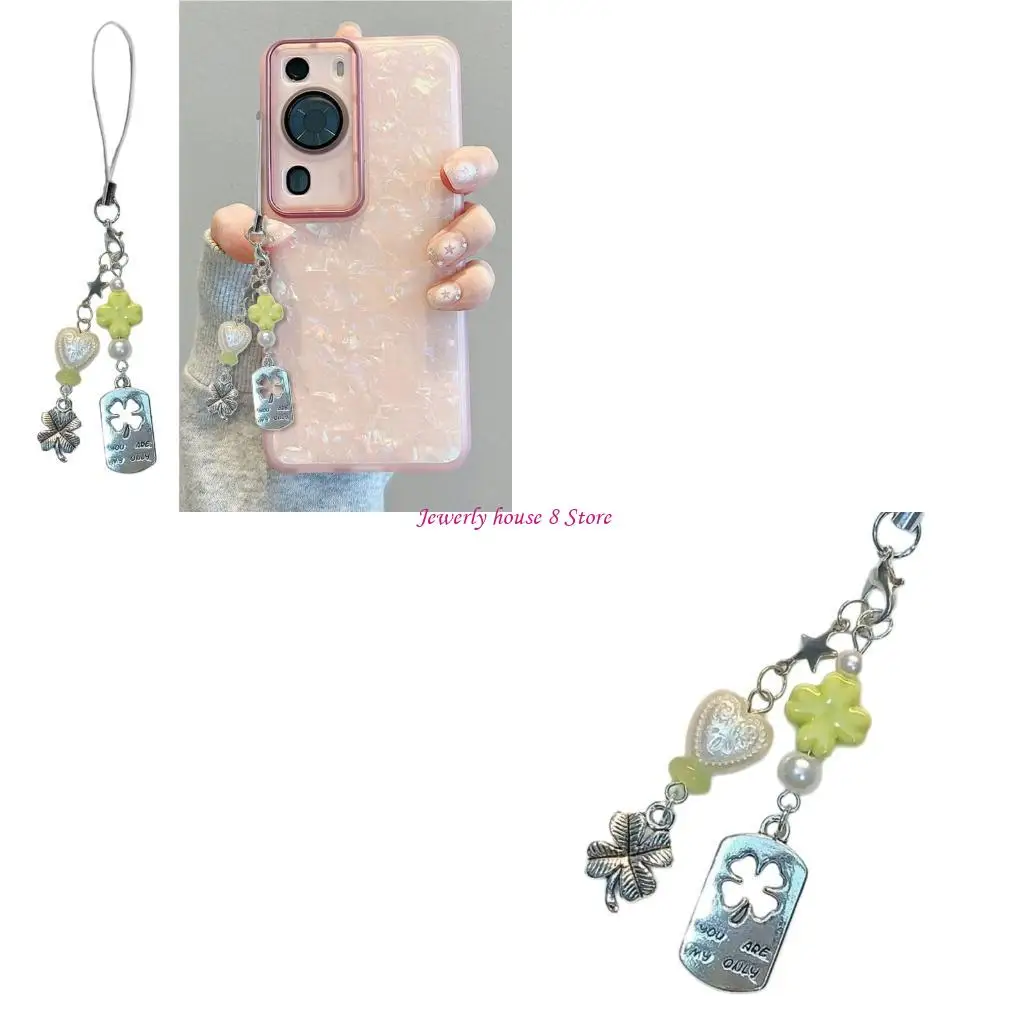 

Plant Phone Charm Bag Accessory Four Grass Phone Lanyard Alloy Texture for Student and Youthful Women Seeking