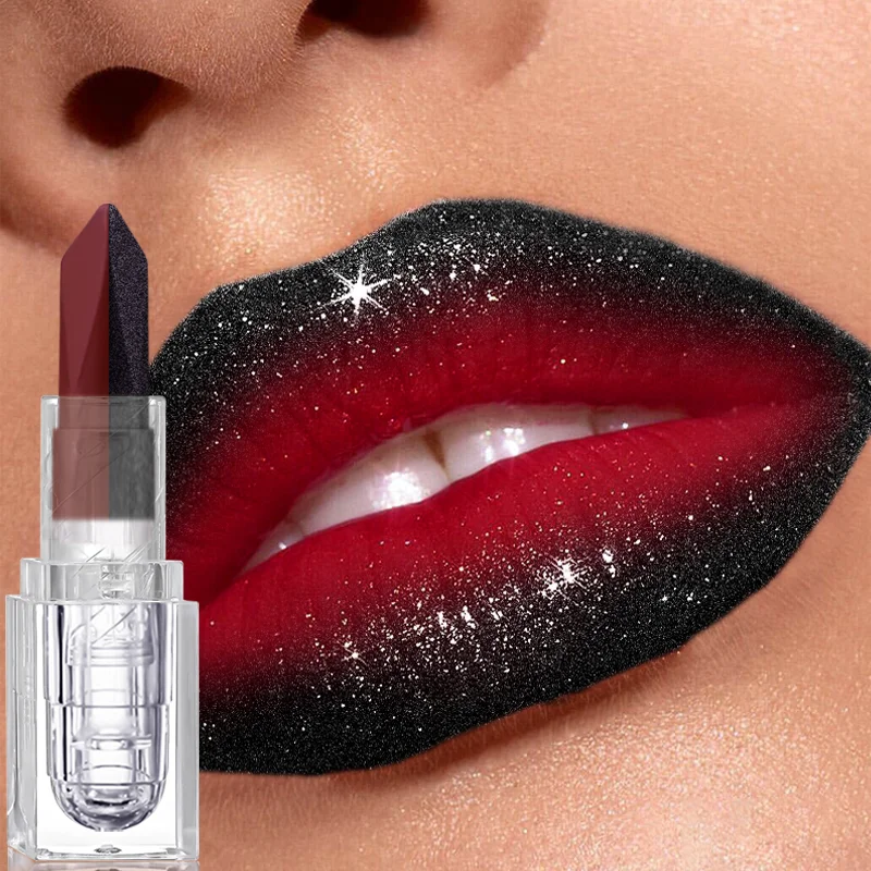 Two Sides 2 In 1 Lipstick Matte Finish & Pearl Glitter Shimmer Dual Color Lip Stick High Color Payoff Daily Party Lip Cosmetics