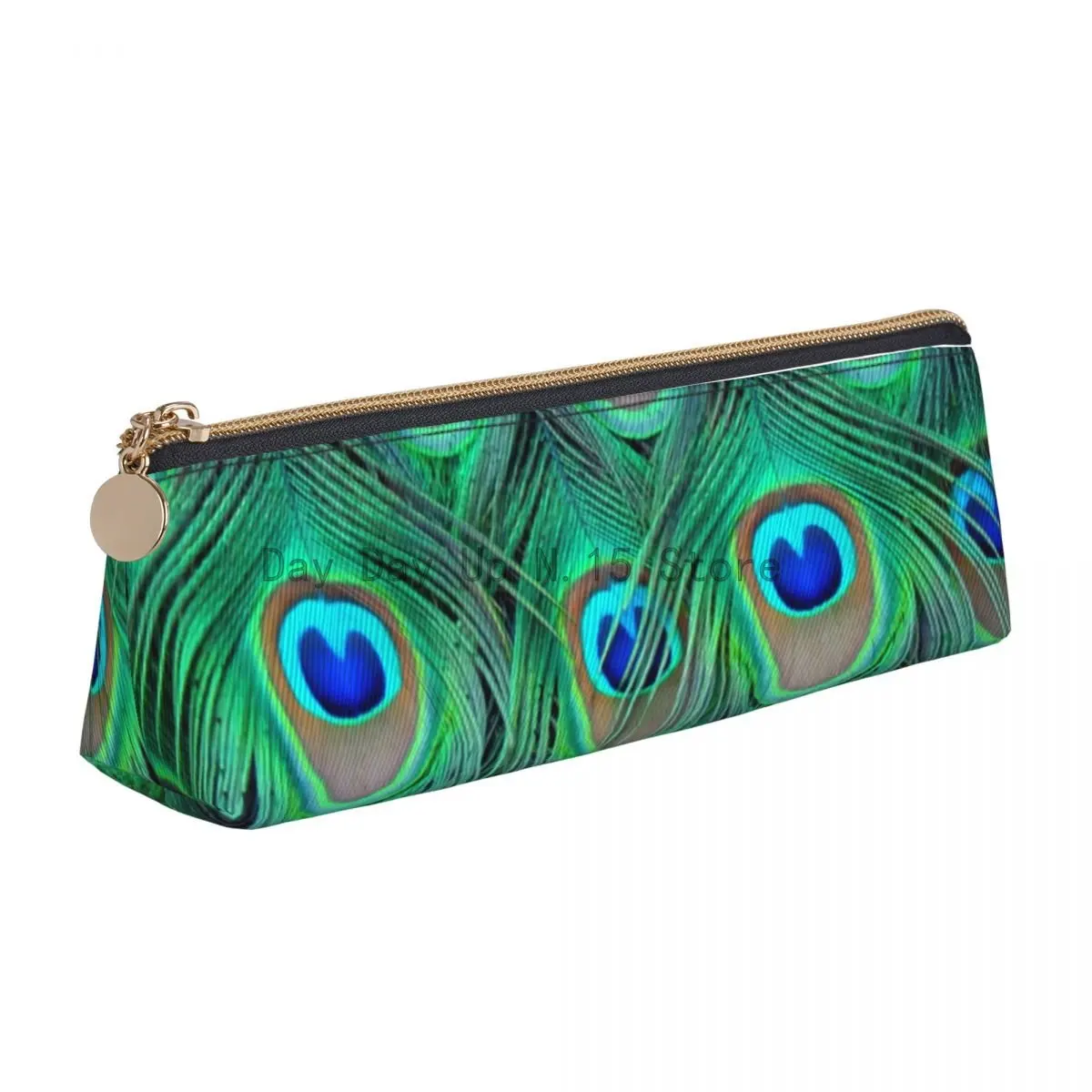 Colorful Animal Feathers Leather Pencil Case Peacock Textured Cute Pencil Box Elementary School Boy Girl Triangle Pen Pouch