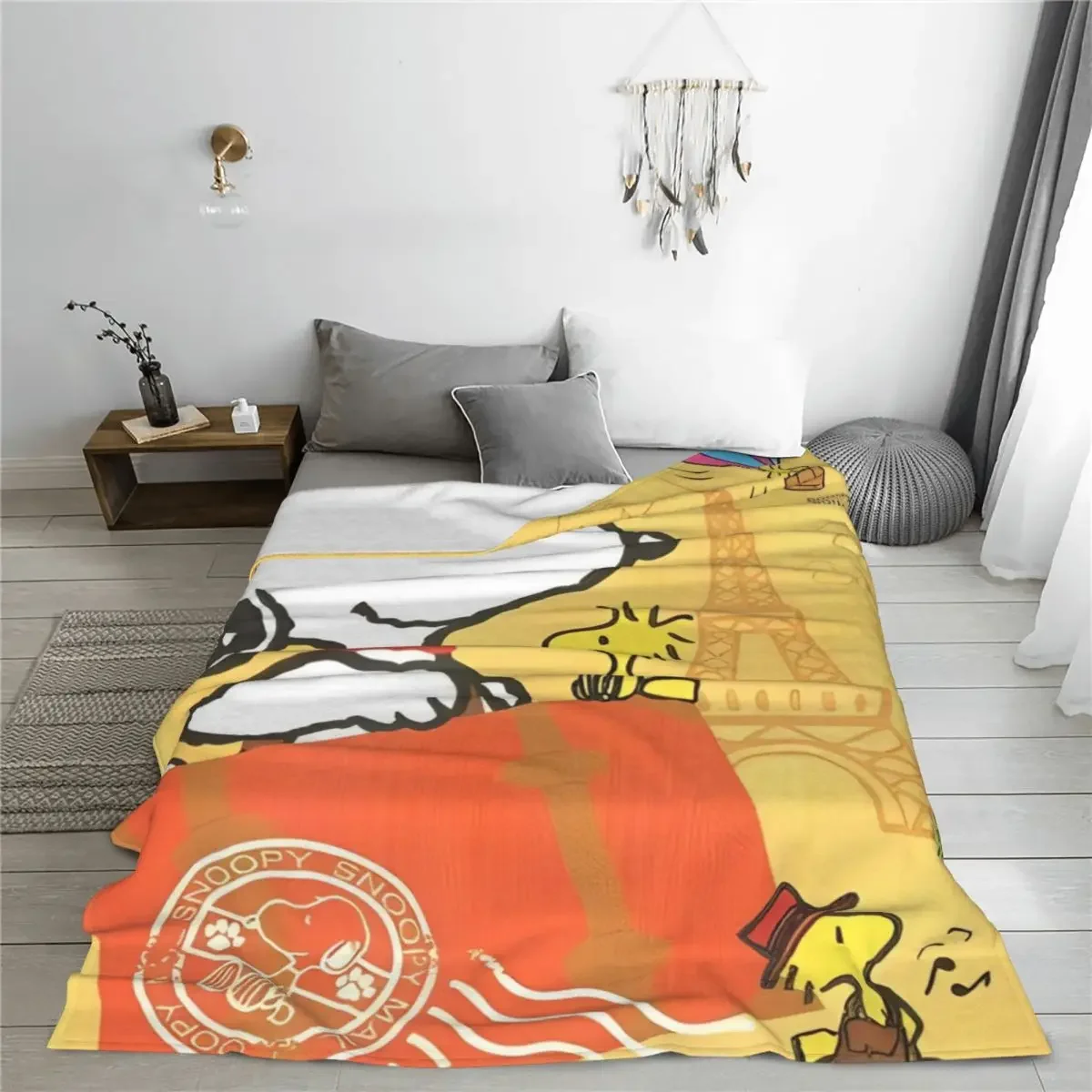 Peanuts Snoopy Woodstock Travel Blankets Cartoon Cute Flannel Awesome Warm Throw Blanket for Bedding Lounge Decoration Car