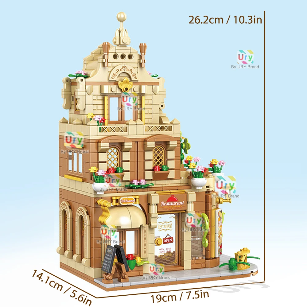 City Street View Series Friends House Shop Restaurant Retro Seaside Flower DIY Toys Architecture Building Blocks for Gift