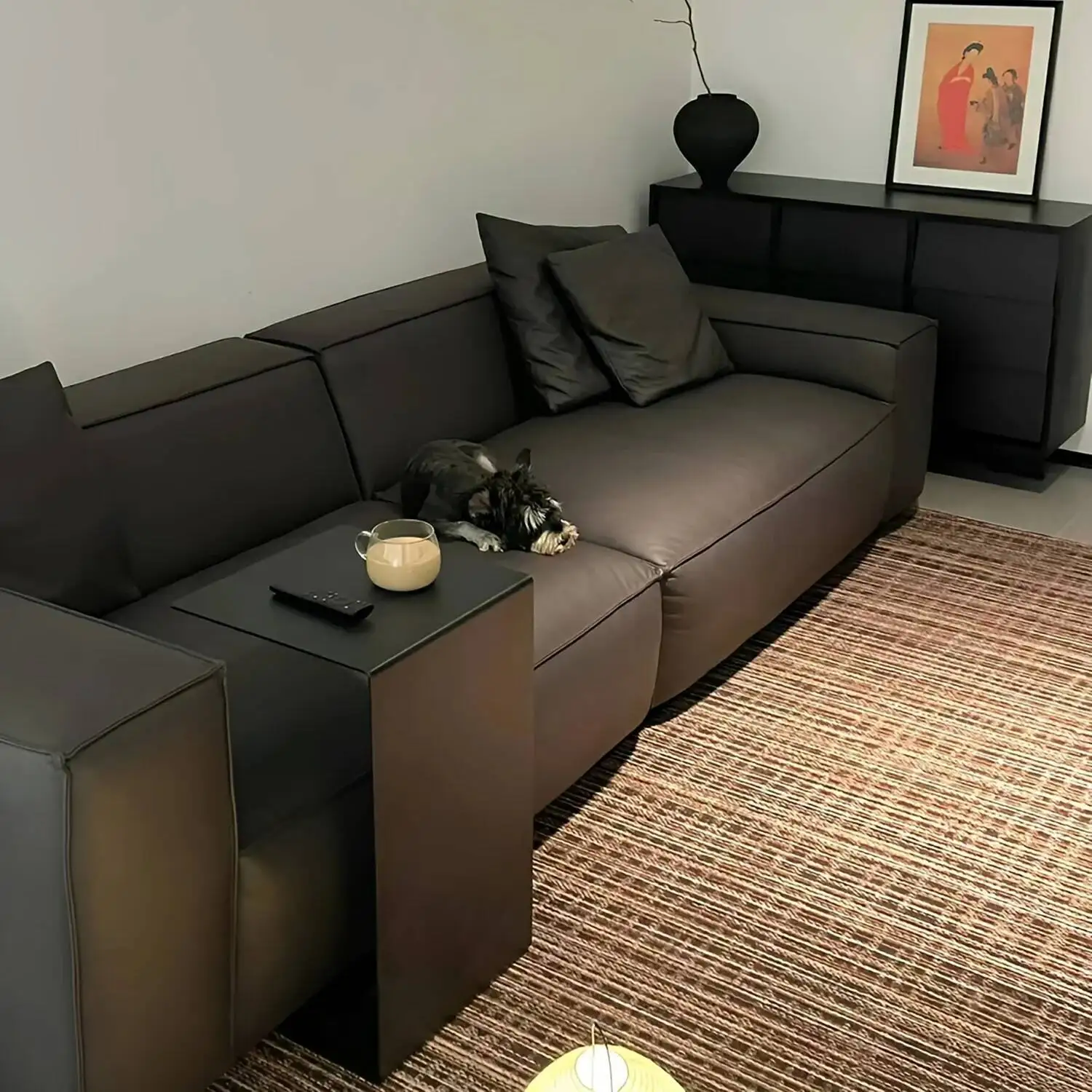 Modern Black Narrow Side Table - Minimalist Sofa End Table for Living Room, Space - saving Contemporary Home Decor Table