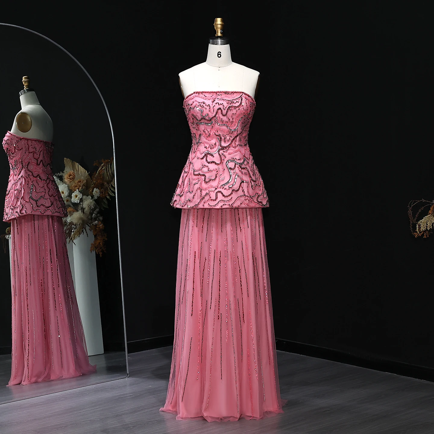Sharon Said Luxuriöses Dubai Rosenrosa Kristall Trägerloses Perlenbesetztes Blaues Abendkleid Hochzeitsfeierkleider 2026 Neu SS218 Maßgeschneidert – Detail 7