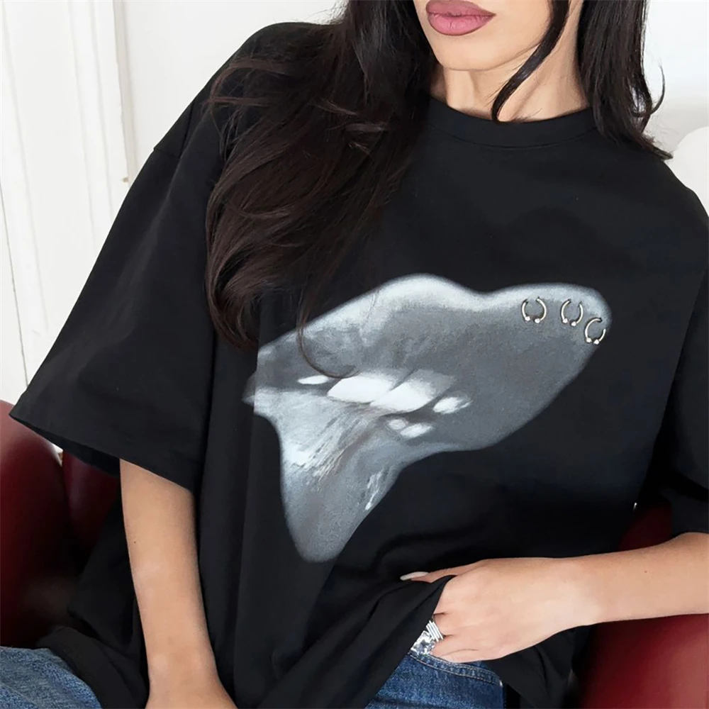 

2025 New Women's Trendy Short Sleeve T-Shirt Streetwear Fashion Casual Tee Graphic Print Oversized Fit Cotton Comfortable Top