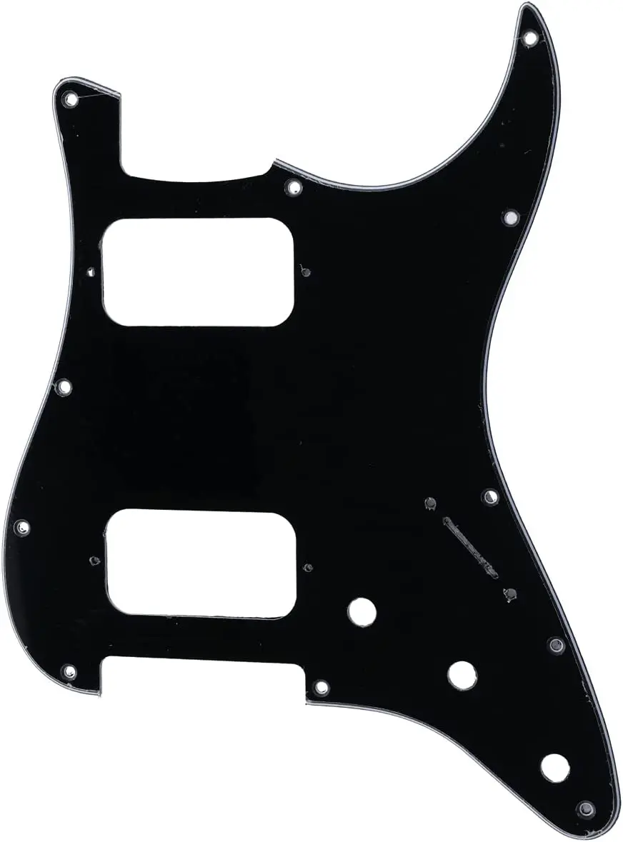 Black 11 Holes Round Corner HH ST Guitar Pickguard 2 Humbuckers for Strat Fender American/Mexican Standard for Stratocaster