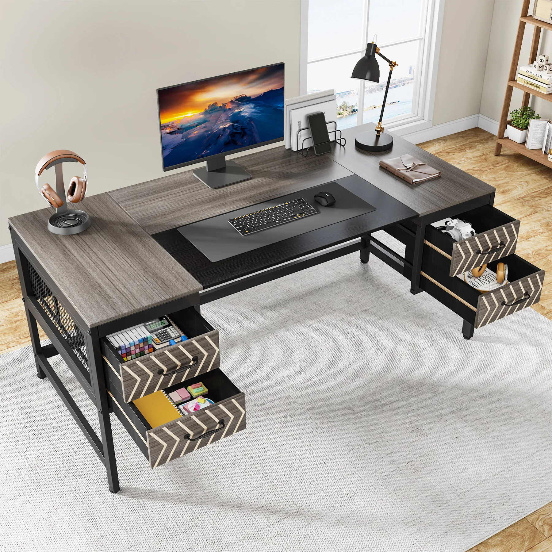 Tribesigns Home Office Desk with Drawers: 63