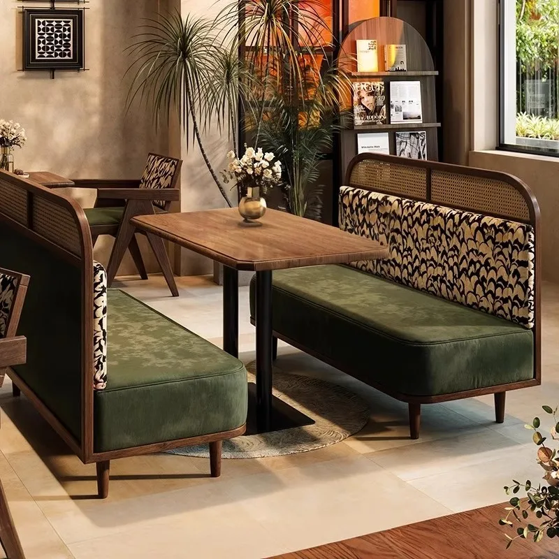 

*Rattan Backrest Sofa Seat Cafe Milk Tea Shop Solid Wood Tables and Chairs Tea House West Restaurant Bar Commercial Seats