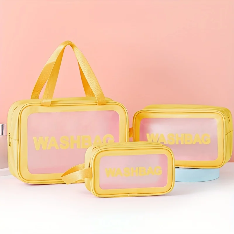 Three Piece Set of Toiletries PVC Waterproof Storage Bag Wash Bag Makeup Bag Large Capacity Waterproof Frosted Transparent Bag