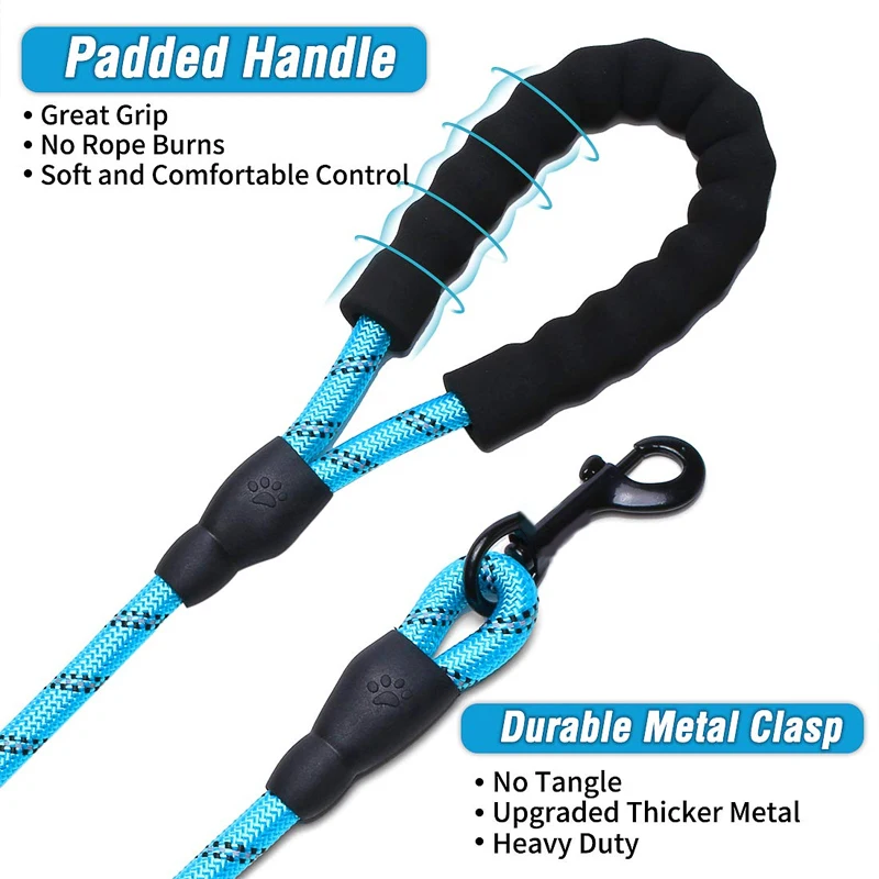 الحيوانات الأليفة عاكس النايلون سحب حبل عدم الانزلاق رغوة مقبض الحيوانات الأليفة قابل للتعديل سحب الحبال الكلاب المتوسطة الصغيرة في الهواء الطلق مستلزمات الحيوانات الأليفة