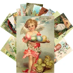 12PCS Vintage Easter Theme Postcard Gift Decoration Angle Eggs Chick Greeting Card Easter Party Invitation Card For Kids Guest