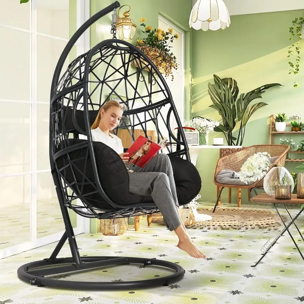 Hanging Swing Chair with Stand Outdoor Egg Chair Patio Wicker Hanging Chair for Porch Hammock Chairs with UV Proof Tufted