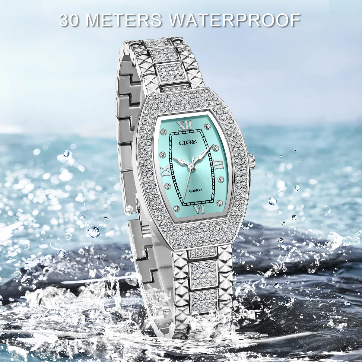 LIGE eleganti orologi al quarzo alla moda per donna cinturino in acciaio inossidabile di lusso quadrante con diamanti orologio da polso classico da donna impermeabile + scatola