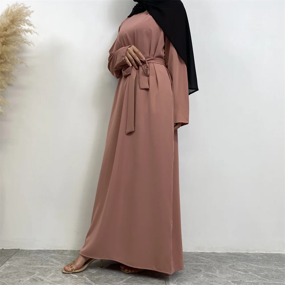 عباية إسلامية موضة جديدة فستان ساخن تركيا العربية دبي رداء بلون سادة مع جيوب فستان نسائي طويل 40