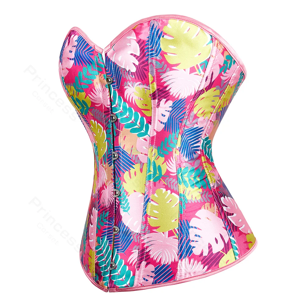 Colorful Print Corset Top Ovebust Pink Corsets for Women Summer Costumes Beach Party Sexy Corset Bustier Lingerie Lace Up XS-7XL